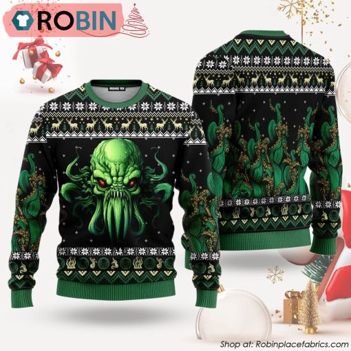 Green Octopus The Call Of Great Old One Ugly Christmas Sweater, Xmas Gifts