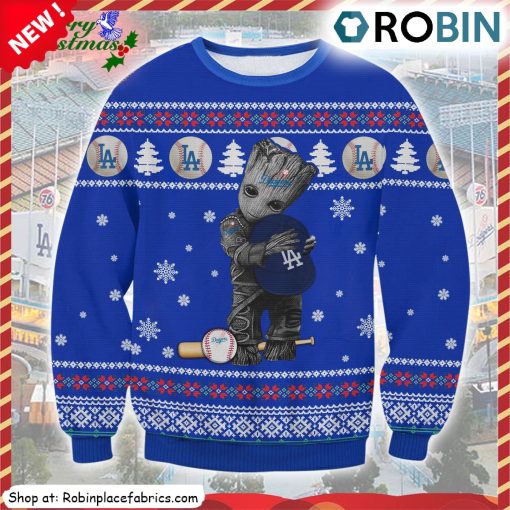 Groot Hug Los Angeles Dodgers Ugly Christmas Sweatshirt, Sweater