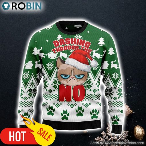Grumpy Cat Dashing Through Ugly Christmas Sweater Gift For Pet Lovers