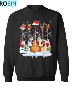 Guitar Santa Hat Elf Christmas Tree Musician Sweater Ugly Ugly Christmas Sweatshirt