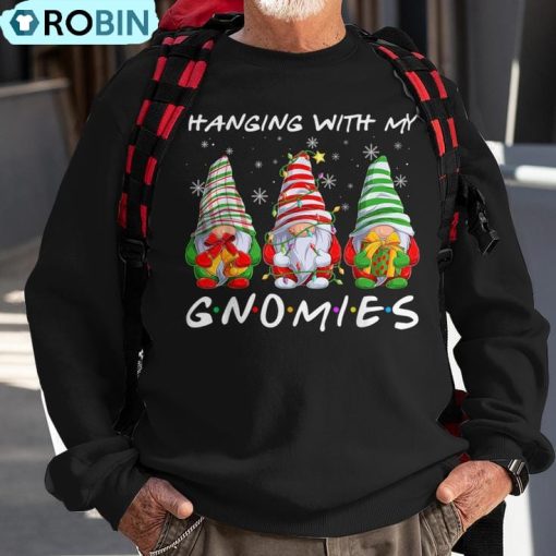 Hanging With Gnomies Gnomes Light Christmas Pajamas Mathicng Ugly Christmas Sweatshirt