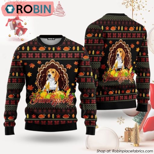Happy Thanksgiving Funny Beagle Dog Ugly Christmas Sweater