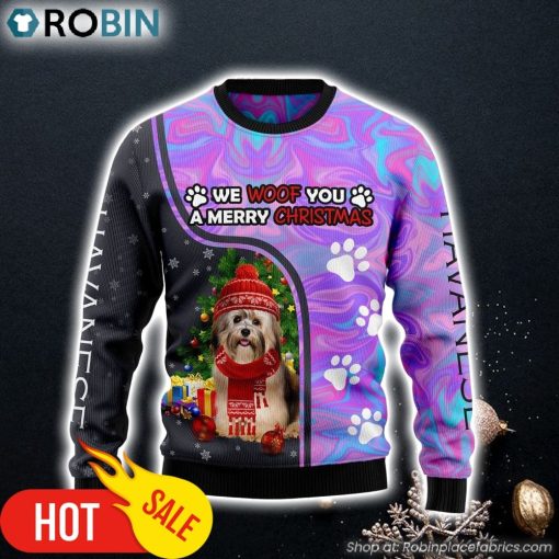 Havanese Hologram Color Ugly Christmas Sweater Gift For Dog Lovers