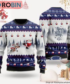 Have An Ice Day Texas Santa Claus Reindeer Skating Ugly Christmas Sweater