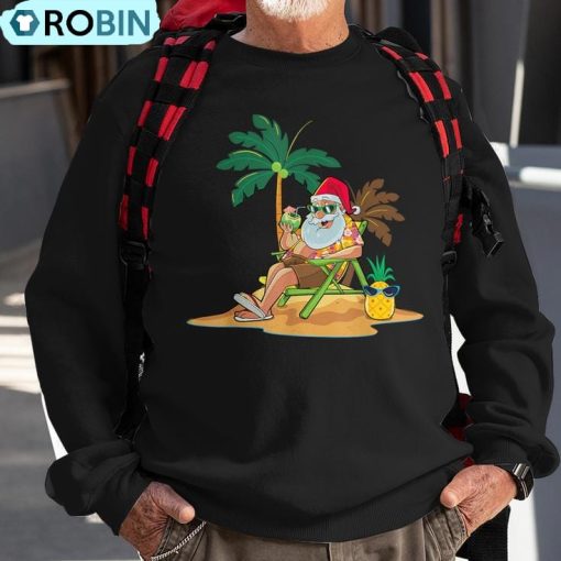 Hawaiian Christmas Santa Claus Party Aloha Holiday Beach Ugly Christmas Sweatshirt