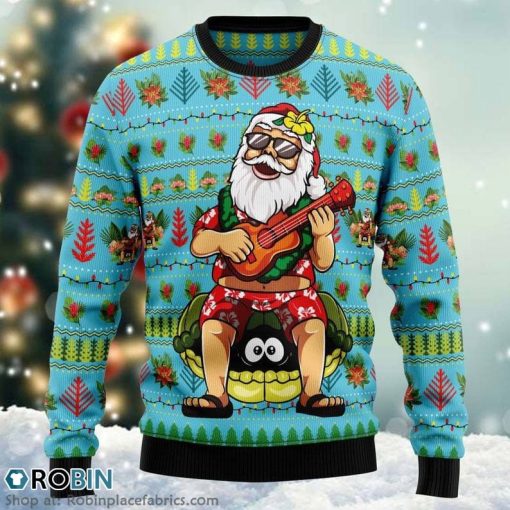 Hawaiian Santa 3D Guitar Lovers Christmas Ugly Sweater 3D Printed