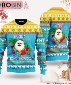 Hawaiian Santa Claus Mele Kalikimaka Sunset Ugly Christmas Sweater