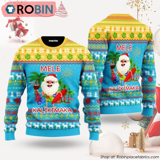 Hawaiian Santa Claus Mele Kalikimaka Sunset Ugly Christmas Sweater