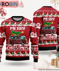 Hippie Car Merry Christmas Red Ugly Christmas Sweater