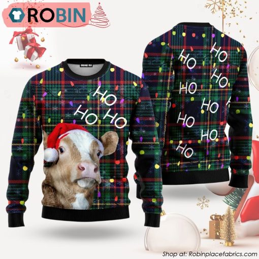 Ho Ho Ho Cow Christmas Tree Ugly Christmas Sweater