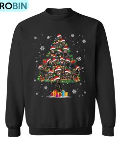 Holiday Xmas Light Santa Rottweiler Dog Christmas Tree Ugly Christmas Sweatshirt
