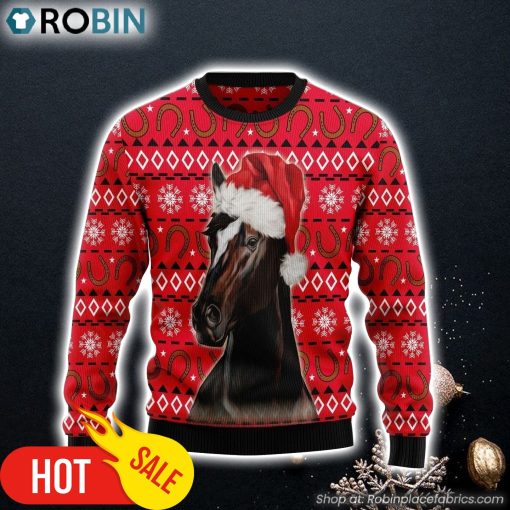 Horse And Horseshoe Pattern Ugly Christmas Sweater, Perfect Outfit For Christmas