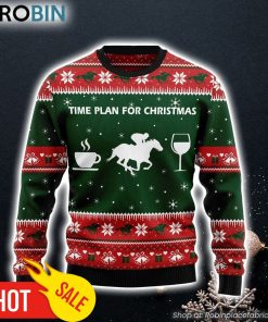 Horse Racing Wine Coffee Time Plan For Ugly Christmas Sweater, Perfect Gift
