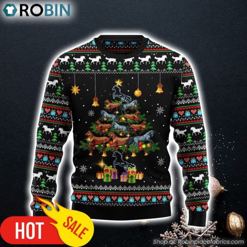 Horse Tree Ugly Christmas Sweater, Perfect Outfit For Christmas