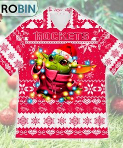 Houston Rockets Baby Yoda Star Wars Ugly Christmas Design Short Sleeve Shirt