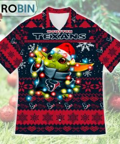 Houston Texans Baby Yoda Star Wars Ugly Christmas Design Short Sleeve Shirt