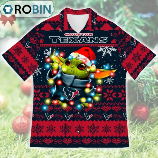 Houston Texans Baby Yoda Star Wars Ugly Christmas Design Short Sleeve Shirt