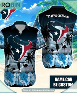 Houston Texans Flamingo Tropical Leaf Pattern Hawaiian Shirt Houston Texans Flamingo Tropical Leaf Pattern Hawaiian Shirt