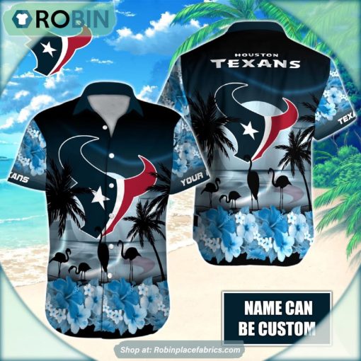 Houston Texans Flamingo Tropical Leaf Pattern Hawaiian Shirt
