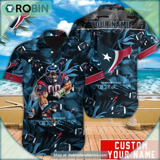 Houston Texans Tropical Leaf Mascot 3D Printed Summer Hawaiian Shirt