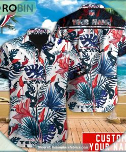 Houston Texans Tropical Leaf Pattern Hawaiian Shirt