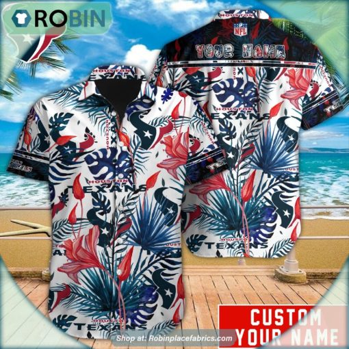 Houston Texans Tropical Leaf Pattern Hawaiian Shirt