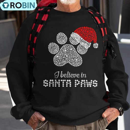 I Believe In Santa Paws With Christmas Hat Ugly Christmas Sweatshirt