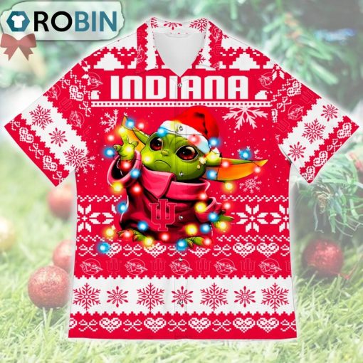 Indiana Hoosiers Baby Yoda Star Wars Ugly Christmas Design Short Sleeve Shirt