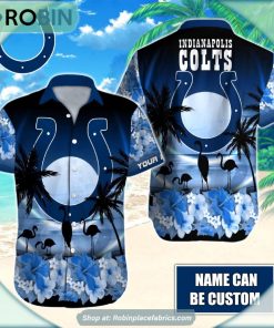Indianapolis Colts Flamingo Tropical Leaf Pattern Hawaiian Shirt Indianapolis Colts Flamingo Tropical Leaf Pattern Hawaiian Shirt