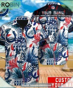 Indianapolis Colts Tropical Leaf Pattern Hawaiian Shirt Indianapolis Colts Tropical Leaf Pattern Hawaiian Shirt