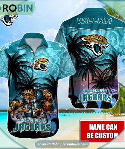 Jacksonville Jaguars Mascot Palm NFL Hawaiian Shirt Jacksonville Jaguars Mascot Palm NFL Hawaiian Shirt