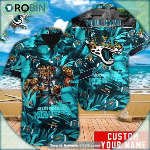 Jacksonville Jaguars Tropical Leaf Mascot 3D Printed Summer Hawaiian Shirt