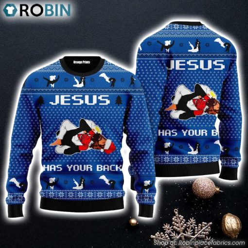 Jesus Has Your Back Jiu Jitsu Ugly Christmas Sweater