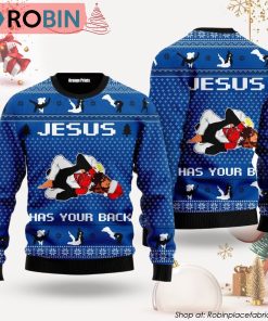 Jesus Has Your Back Jiu Jitsu Ugly Christmas Sweater Jesus Has Your Back Jiu Jitsu Ugly Christmas Sweater