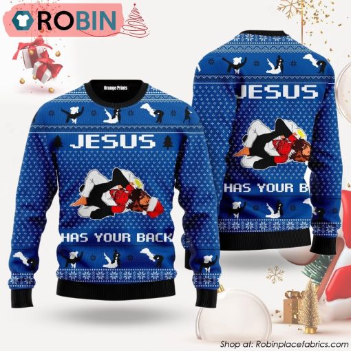 Jesus Has Your Back Jiu Jitsu Ugly Christmas Sweater