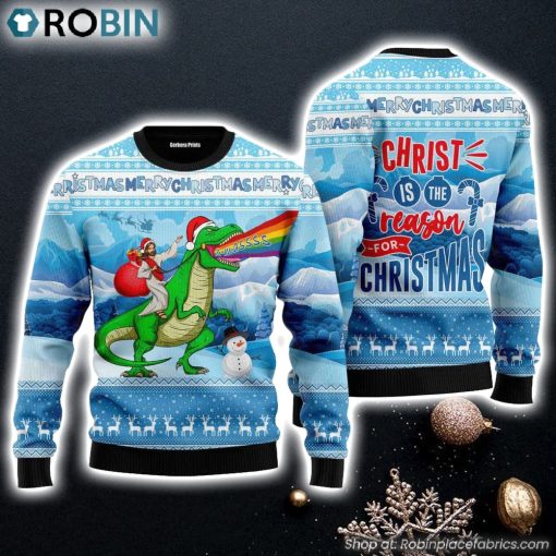 Jesus Riding A Dinosaur Jurassic ParkChristmas Jesus Ugly Christmas Sweater
