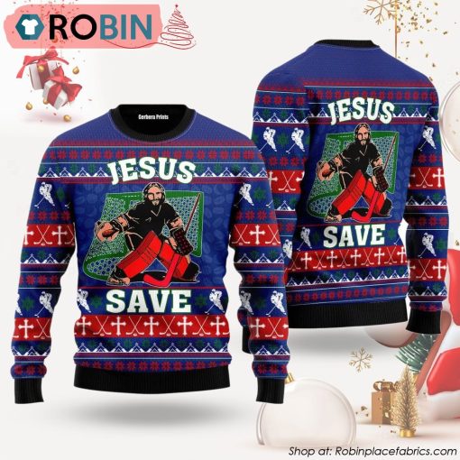 Jesus Saves Hockey Ugly Christmas Sweater, Xmas Gifts