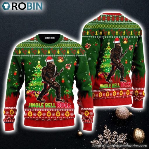 Jingle Bell Rock Bigfoot Guitar Ugly Christmas Sweater Gift For Christmas