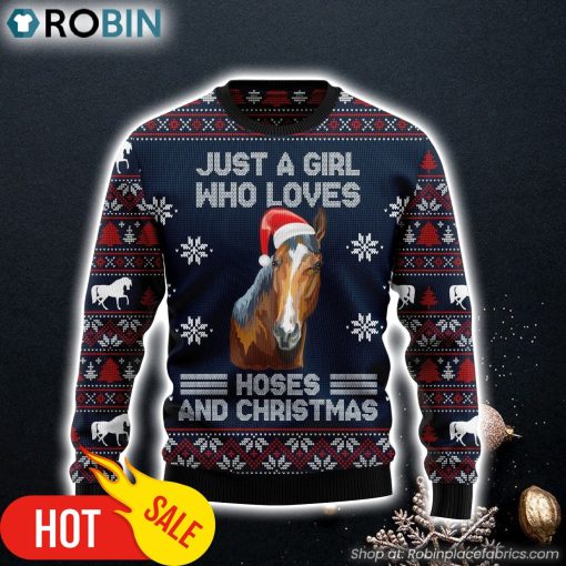 Just A Girl Who Loves Horse Ugly Christmas Sweater, Perfect Gift and Outfit For Christmas