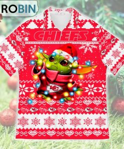 Kansas City Chiefs Baby Yoda Star Wars Ugly Christmas Design Short Sleeve Shirt