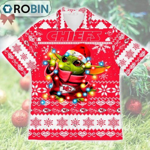 Kansas City Chiefs Baby Yoda Star Wars Ugly Christmas Design Short Sleeve Shirt