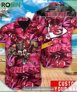 Kansas City Chiefs Tropical Leaf Mascot 3D Printed Summer Hawaiian Shirt