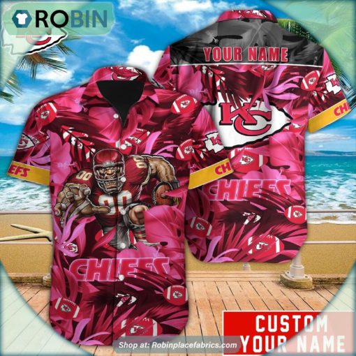 Kansas City Chiefs Tropical Leaf Mascot 3D Printed Summer Hawaiian Shirt