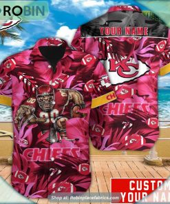 Kansas City Chiefs Tropical Leaf Mascot 3D Printed Summer Hawaiian Shirt Kansas City Chiefs Tropical Leaf Mascot 3D Printed Summer Hawaiian Shirt