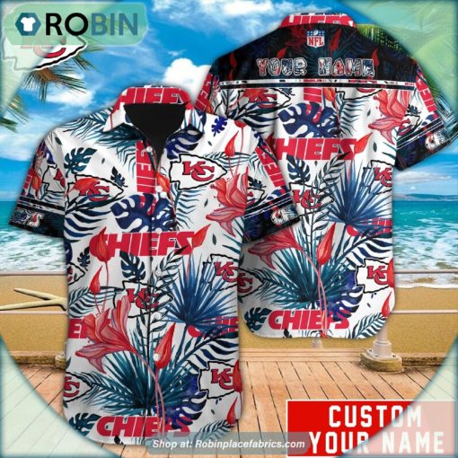 Kansas City Chiefs Tropical Leaf Pattern Hawaiian Shirt