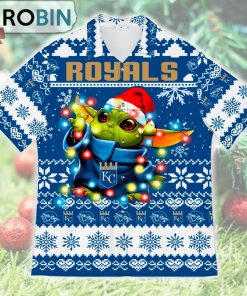 Kansas City Royals Baby Yoda Star Wars Ugly Christmas Design Short Sleeve Shirt