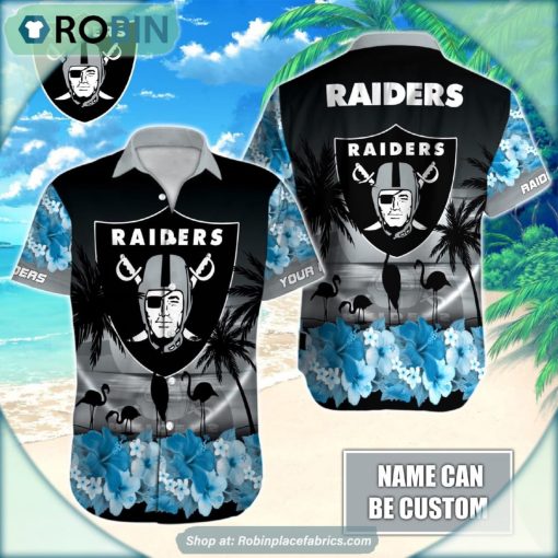 Las Vegas Raiders Flamingo Tropical Leaf Pattern Hawaiian Shirt