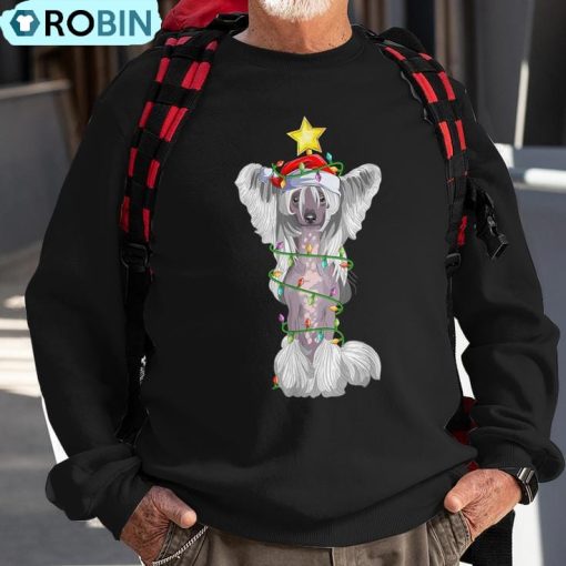 Lighting Xmas Tree Matching Santa Chinese Crested Christmas Ugly Christmas Sweatshirt