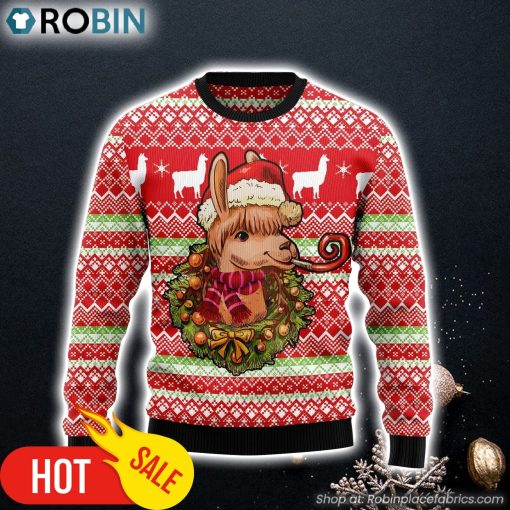 Llama Loves Christmas Ugly Christmas Sweater Lover Xmas Sweater Gift