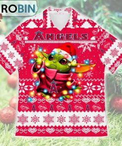 Los Angeles Angels Baby Yoda Star Wars Ugly Christmas Design Short Sleeve Shirt